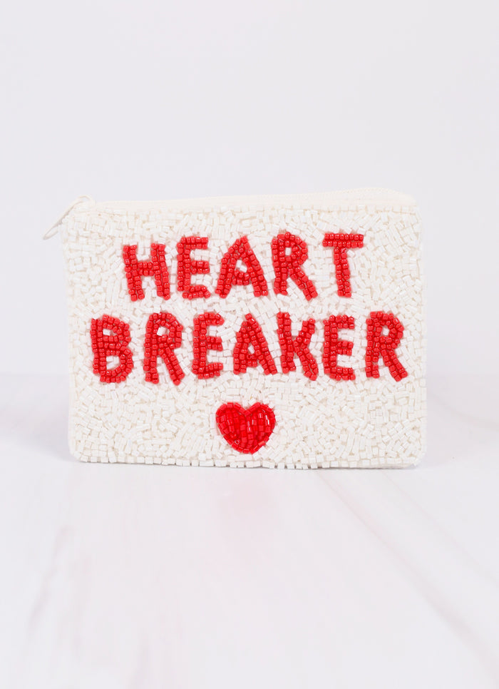 Heart Breaker Beaded Pouch WHITE