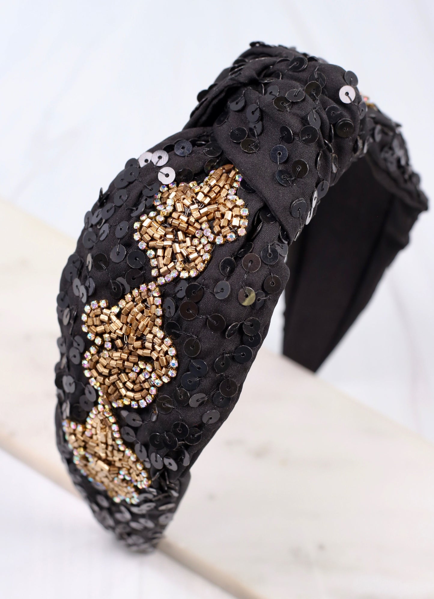 Sequin Fleur Headband BLACK