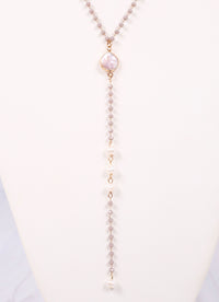 Anders Bead and Pearl Y Necklace GRAY