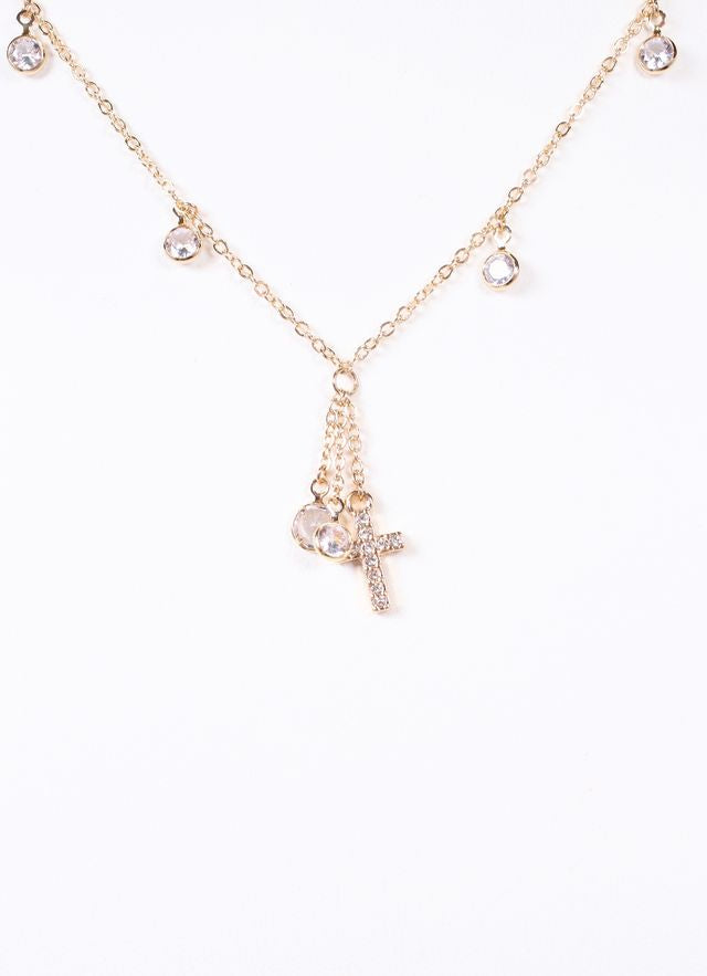 Javier Necklace with CZs and Cross GOLD