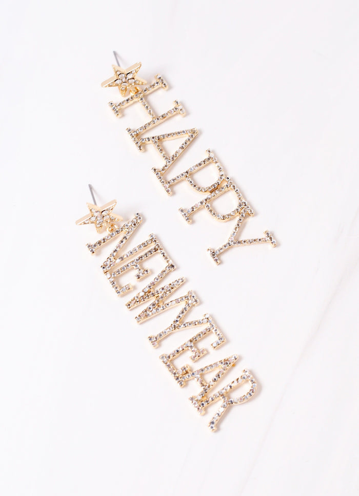 Happy New Year CZ Earring GOLD
