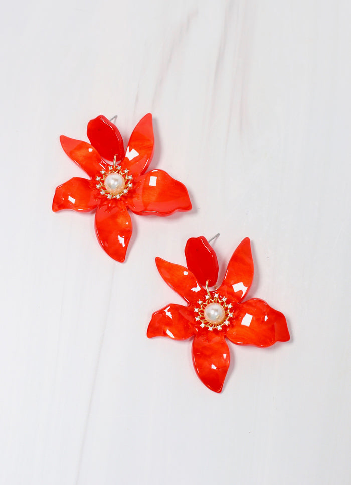 Elnora Flower Earring RED