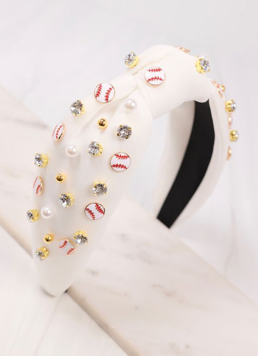 Double Header Baseball Headband WHITE