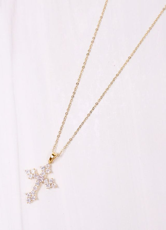 Adamson CZ Cross Necklace GOLD