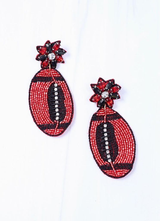 Field Goal Embellished Football Earring RED BLACK