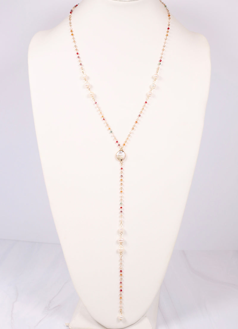 Anders Bead and Pearl Y Necklace NATURAL MULTI