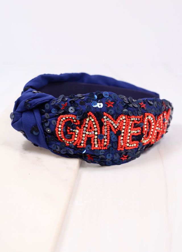 Game Day Sequin Headband NAVY RED