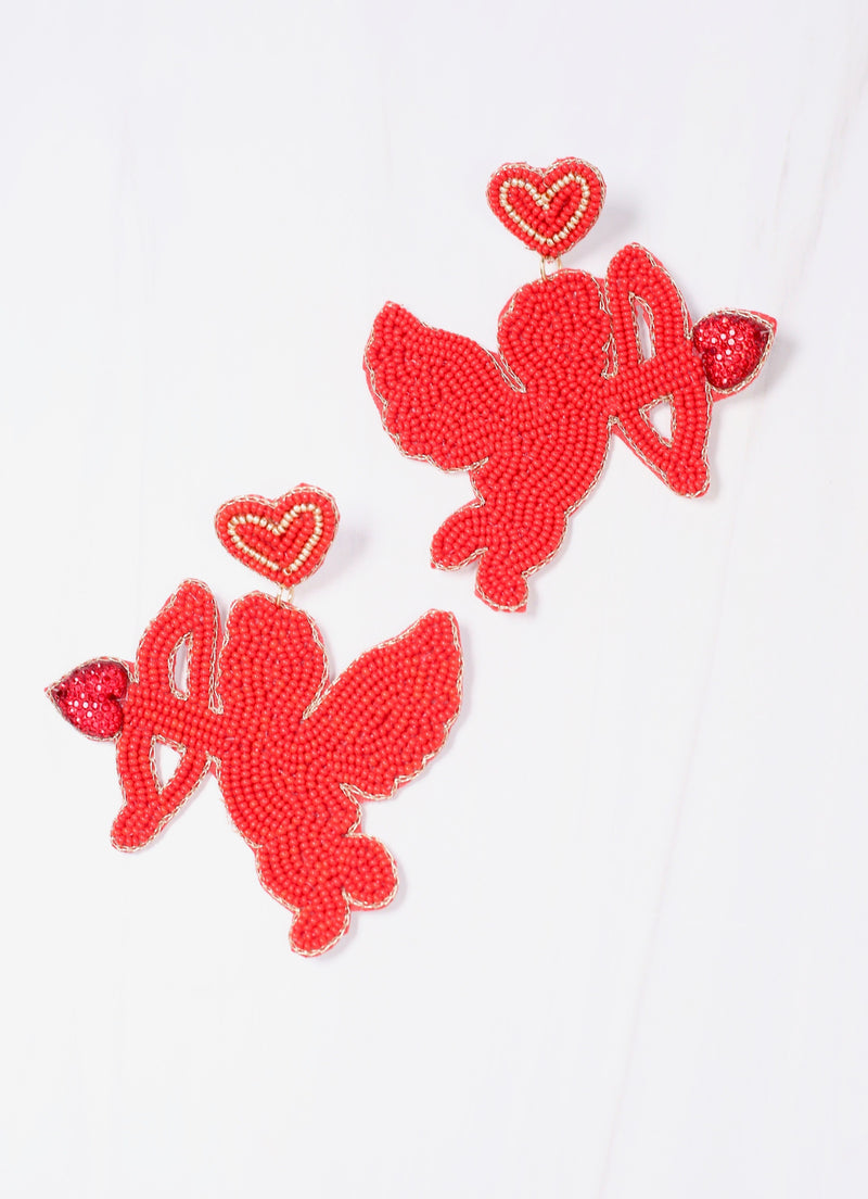 Cupid's Arrow Beaded Earring RED