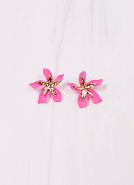 Margaret Flower Stud Earring HOT PINK