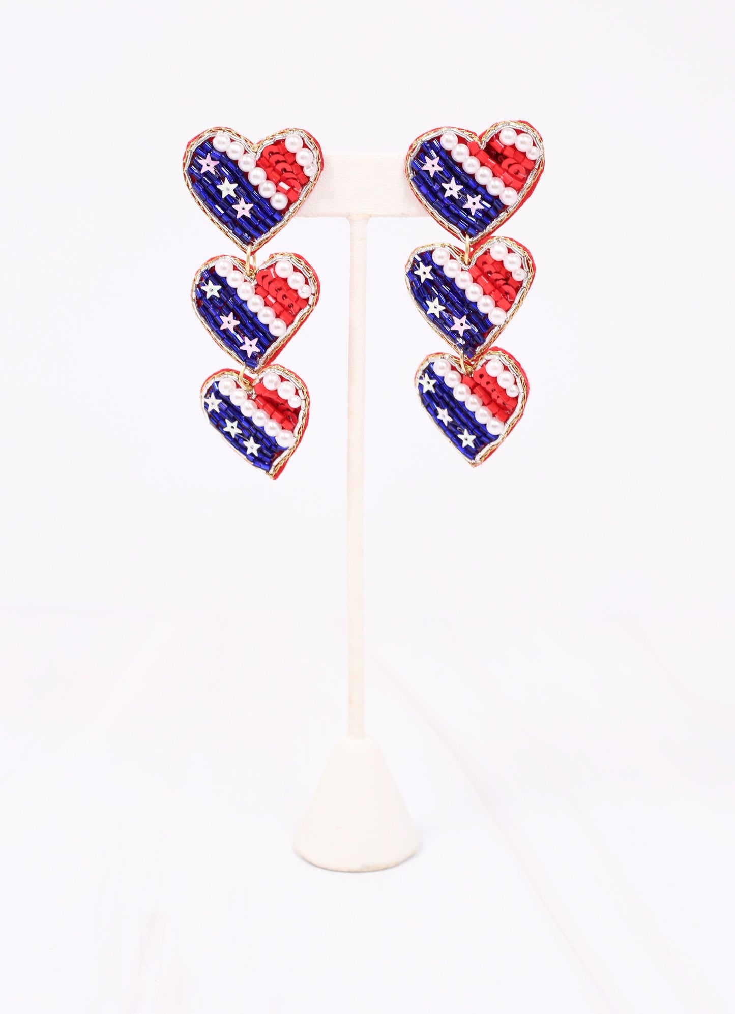 American Heart Drop Earring RED WHITE BLUE