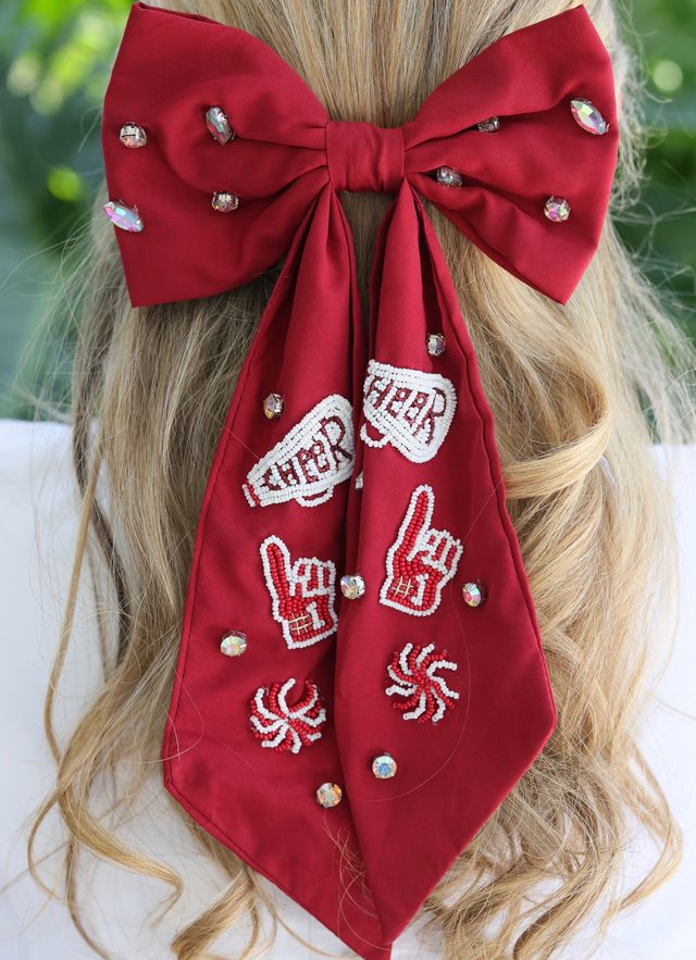 Cheer Them On Hair Bow BURGUNDY