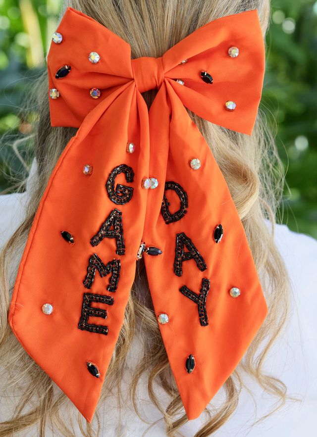 Game Day Embellished Bow Orange Black