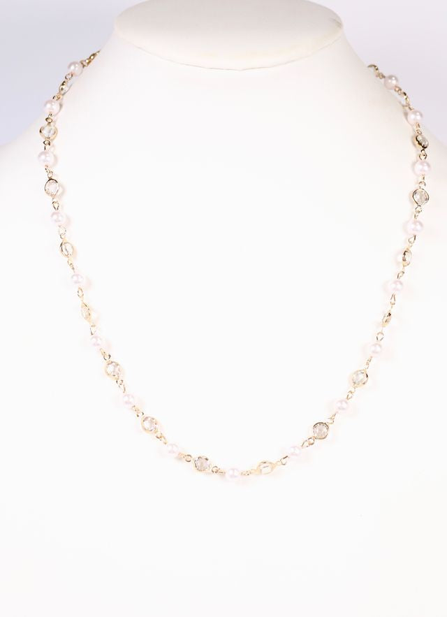 Lela Pearl and CZ necklace Gold