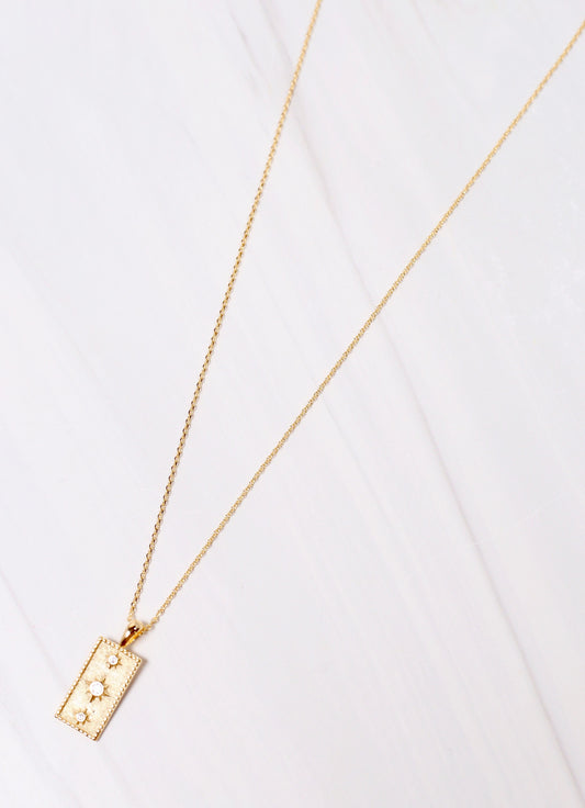 Keegan CZ Rectangle Necklace Gold