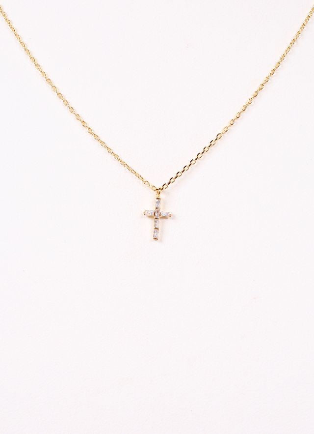 Naomi CZ Cross Necklace GOLD