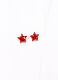 George Glitter Star Earring RED