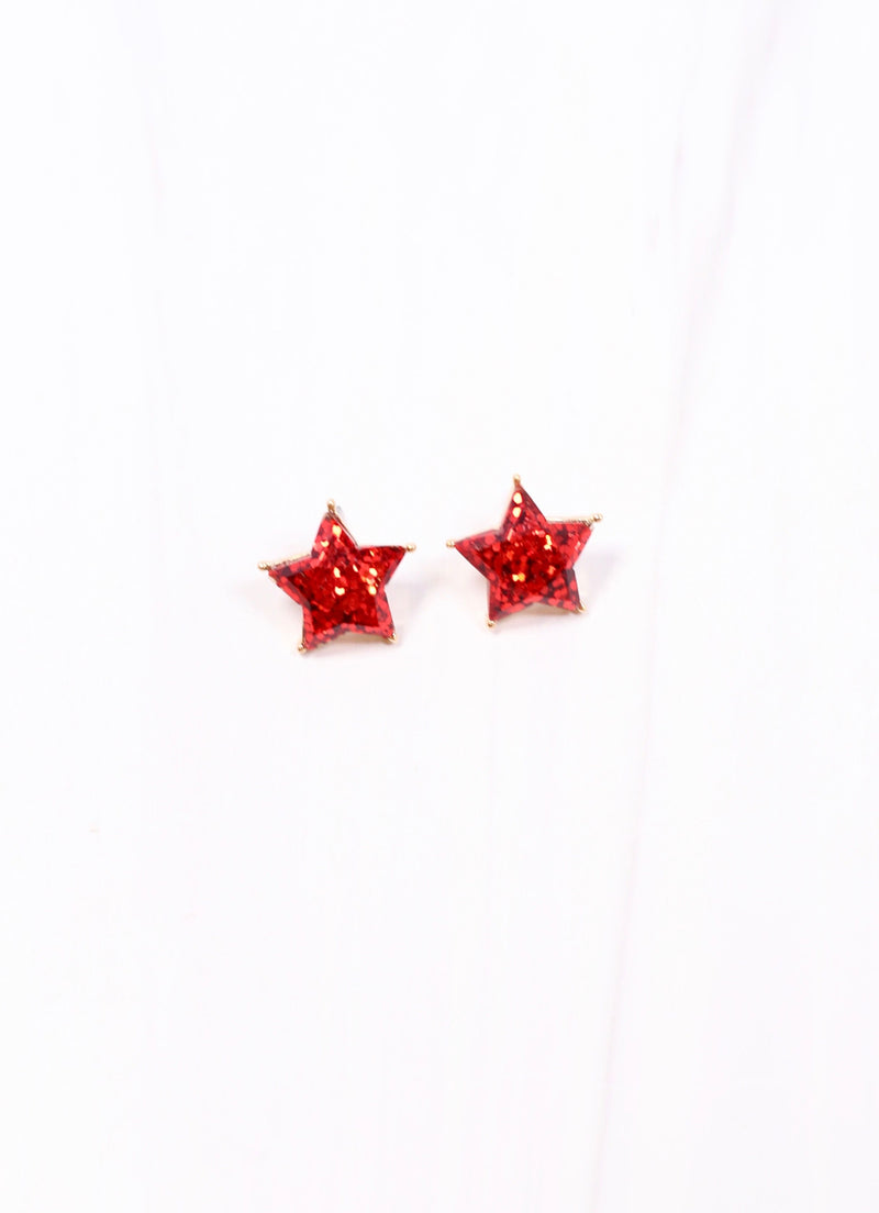 George Glitter Star Earring RED