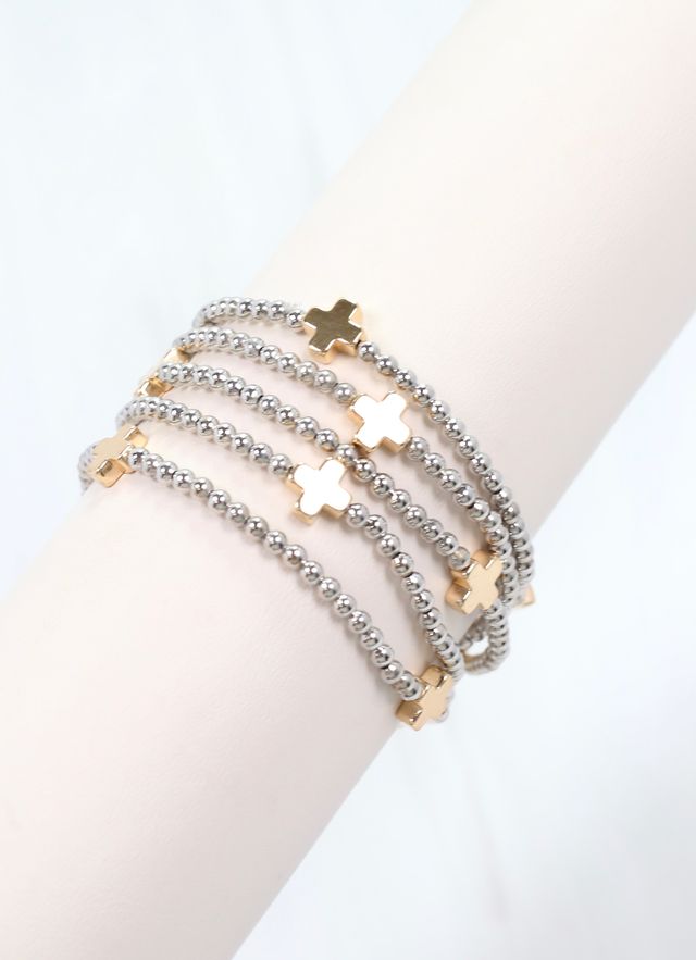 Avalon Cross Bracelet Set Silver Gold