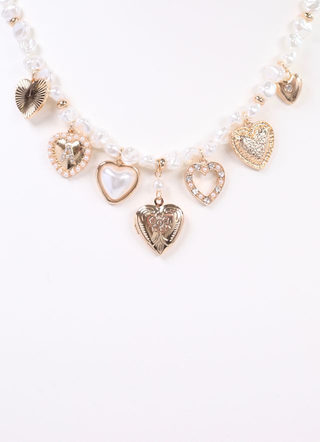 Caren Heart Charm Necklace PEARL