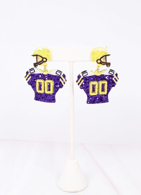 Gear Up Jersey Earring PURPLE YELLOW