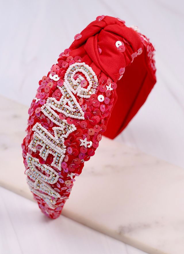 Game Day Sequin Headband RED