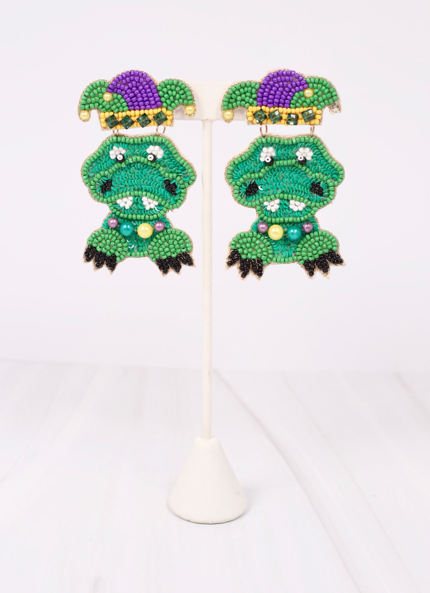 Mardi Gras Jester Gator Earring GREEN