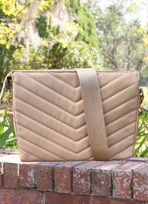 Ariana Crossbody Tan V Quilted