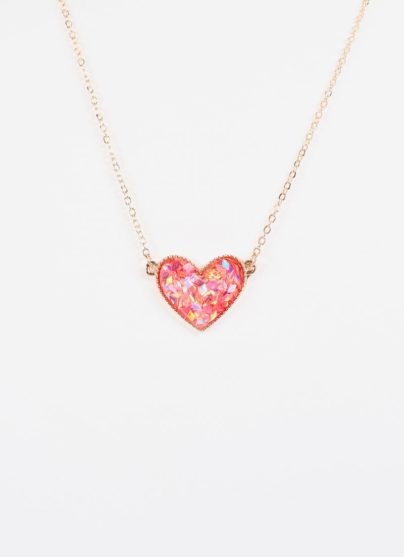 Hana Heart Confetti Necklace RED MULTI
