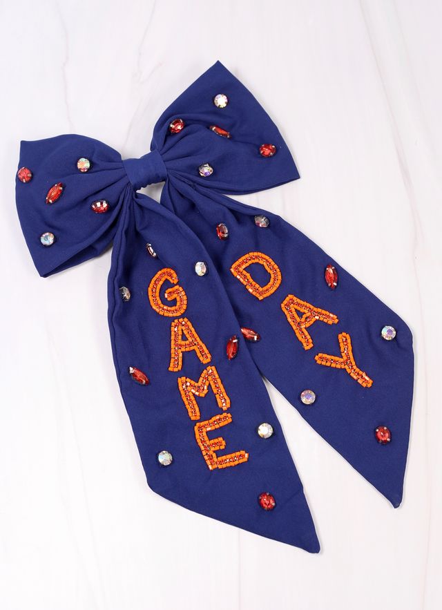 Game Day Embellished Bow NAVY ORANGE