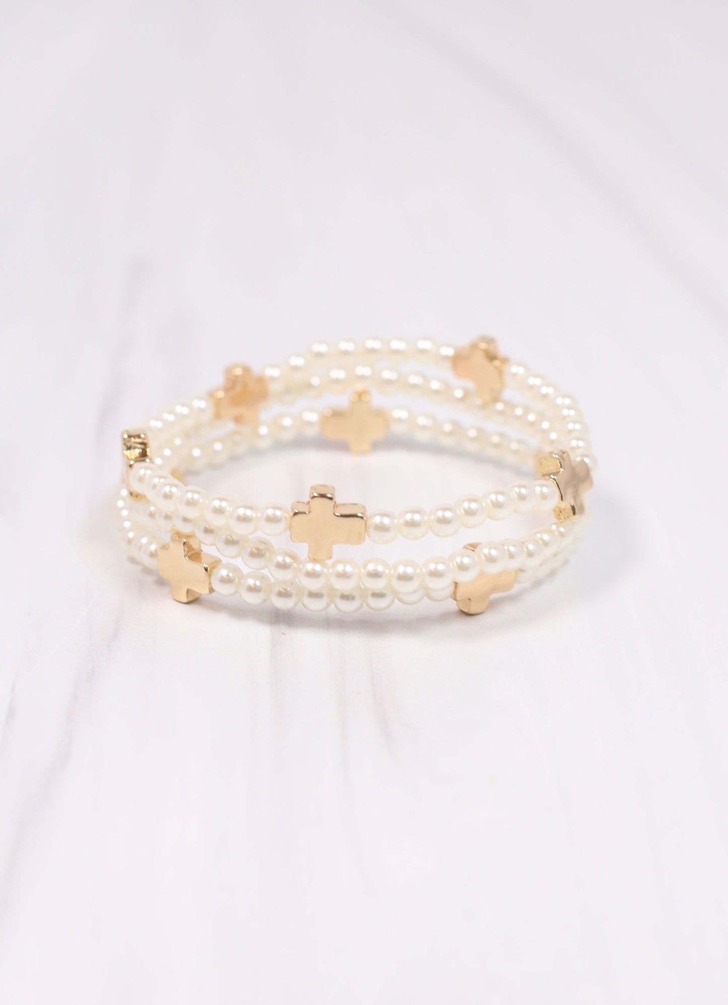 Meynell Cross Pearl Bracelet Set CREAM