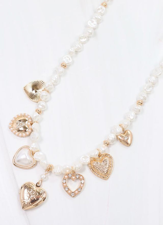 Caren Heart Charm Necklace PEARL