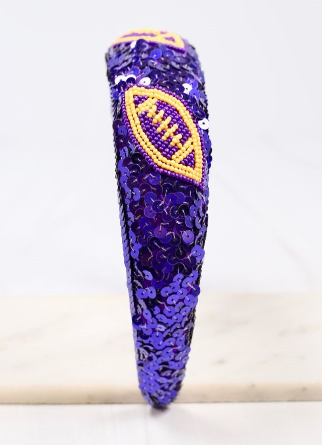 Punt Football Sequin Headband PURPLE YELLOW