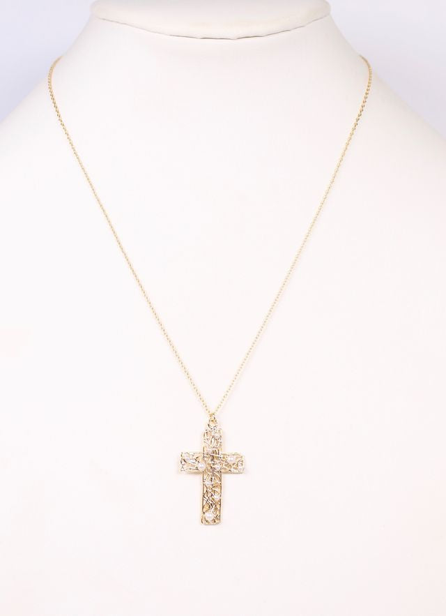 Bently Pearl Cross Necklace GOLD