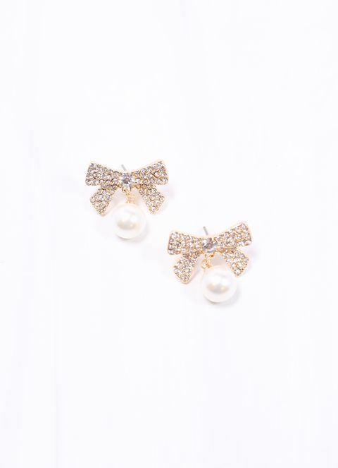 Harrietta CZ Bow Earring with Pearl GOLD