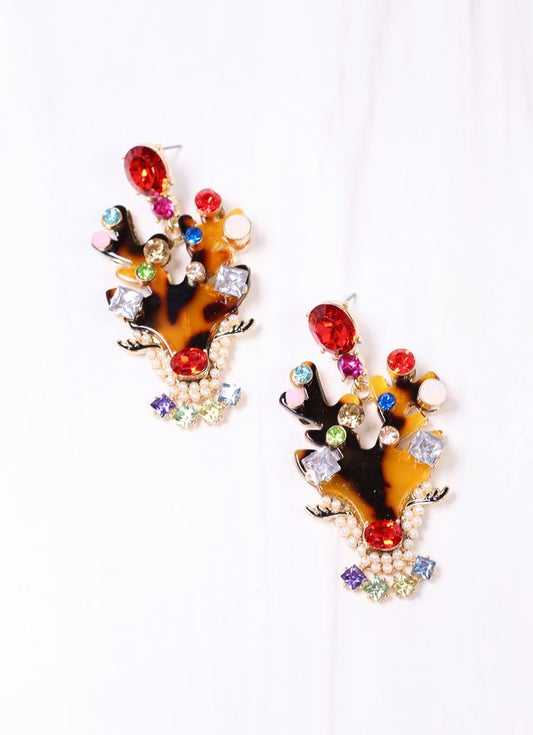 Dancer Embellished Reindeer Earring MULTI