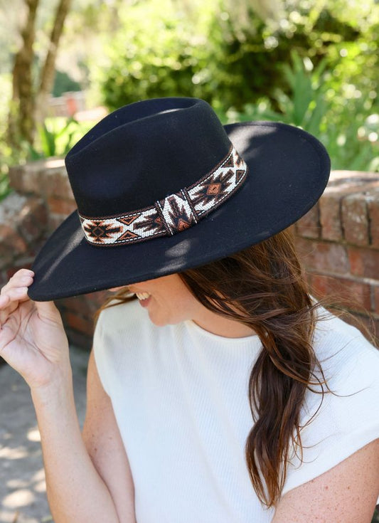 Pricilla Aztec Band Hat BLACK