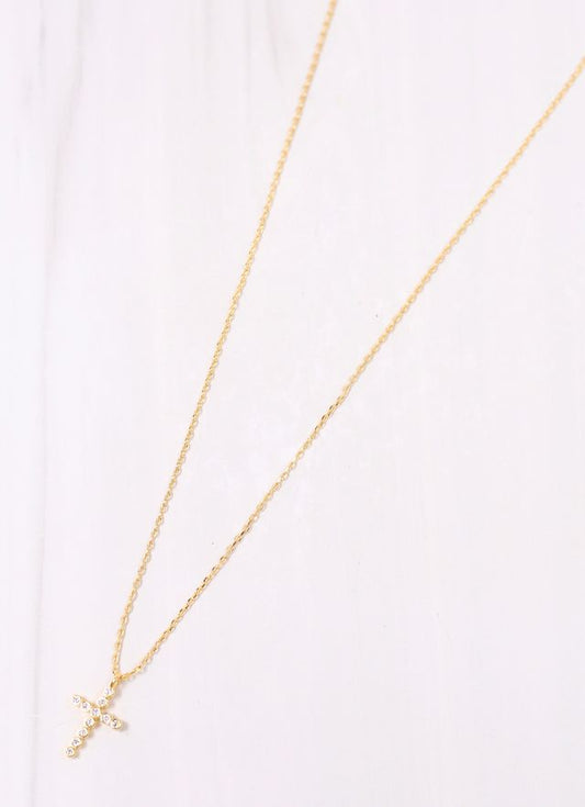 Thaler CZ Cross Necklace GOLD