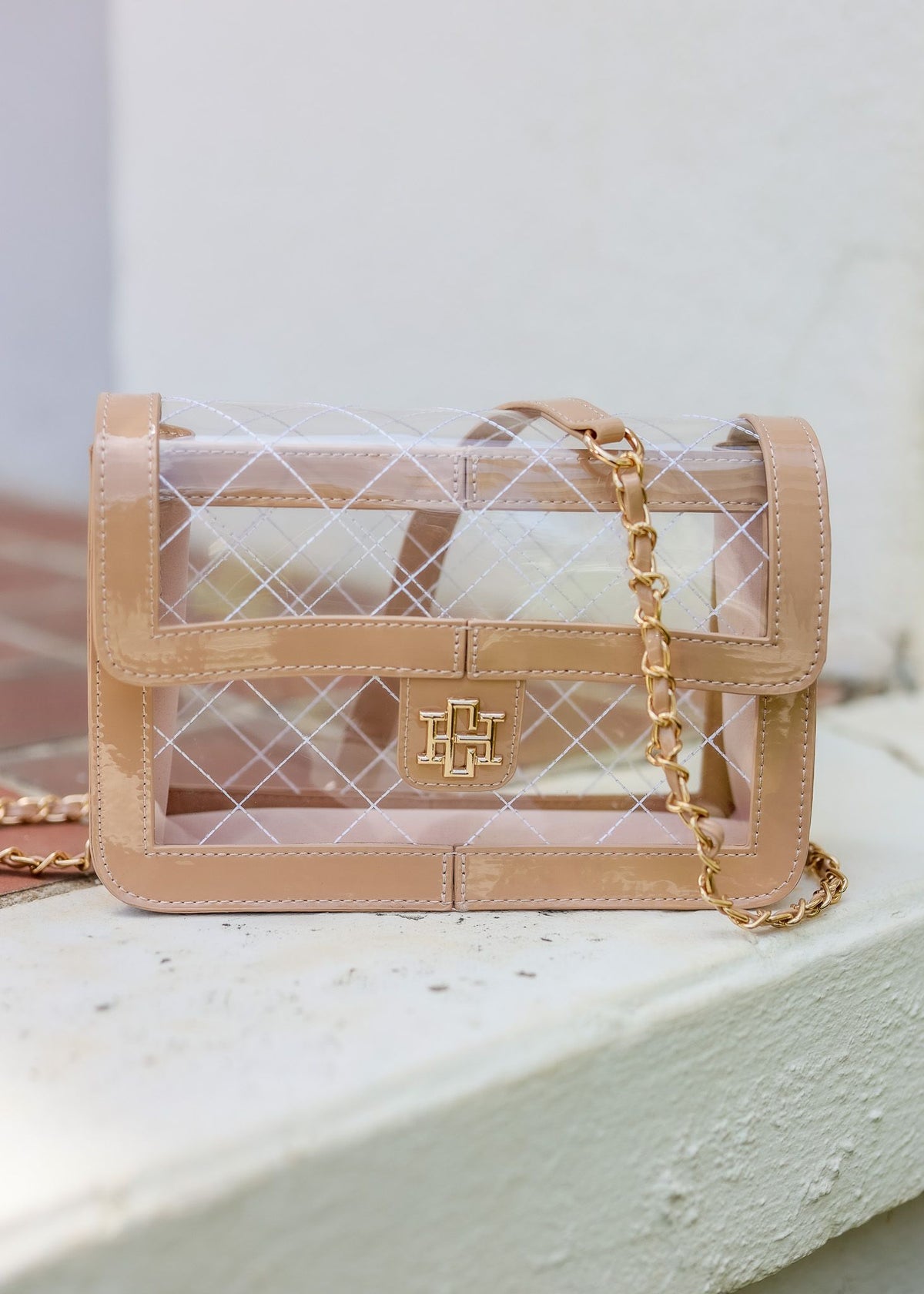 Quinn Quilted Clear Bag NUDE PATENT