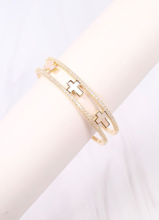 Robinne CZ Cross Cuff Bracelet GOLD