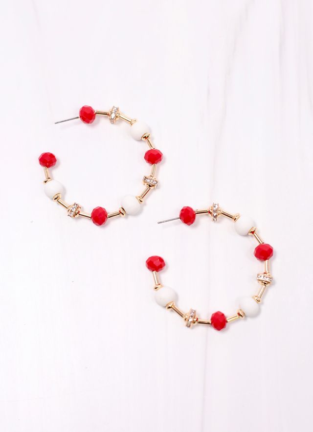 Gerald Beaded Hoop Earring RED WHITE