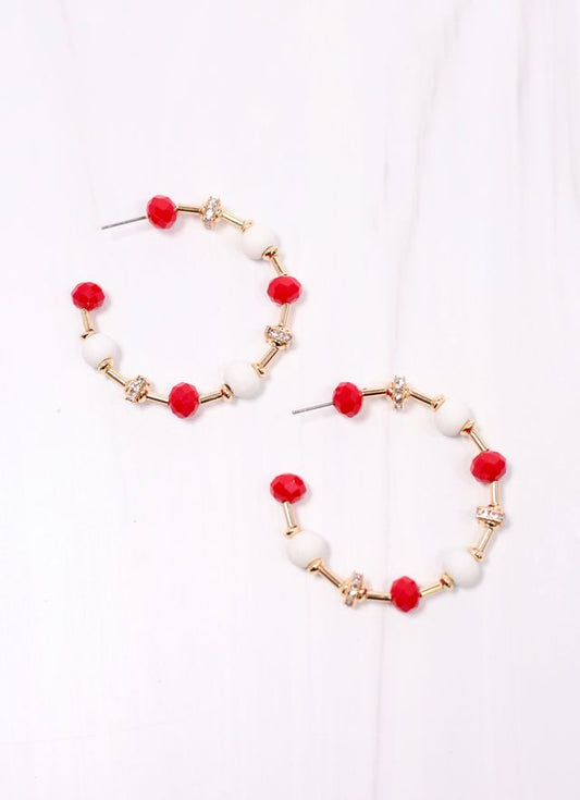 Gerald Beaded Hoop Earring RED WHITE