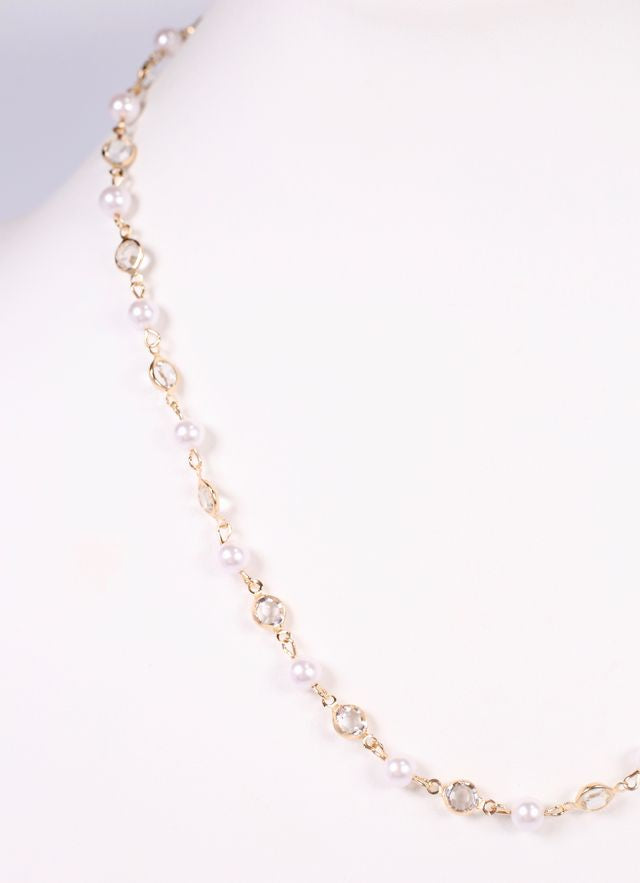 Lela Pearl and CZ necklace Gold