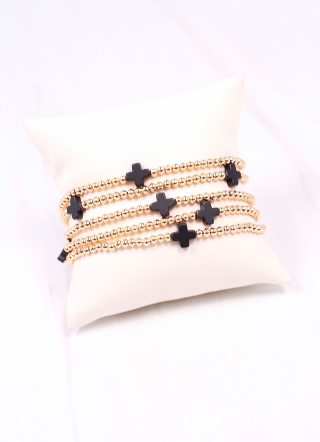 Brittany Cross Bracelet Set BLACK