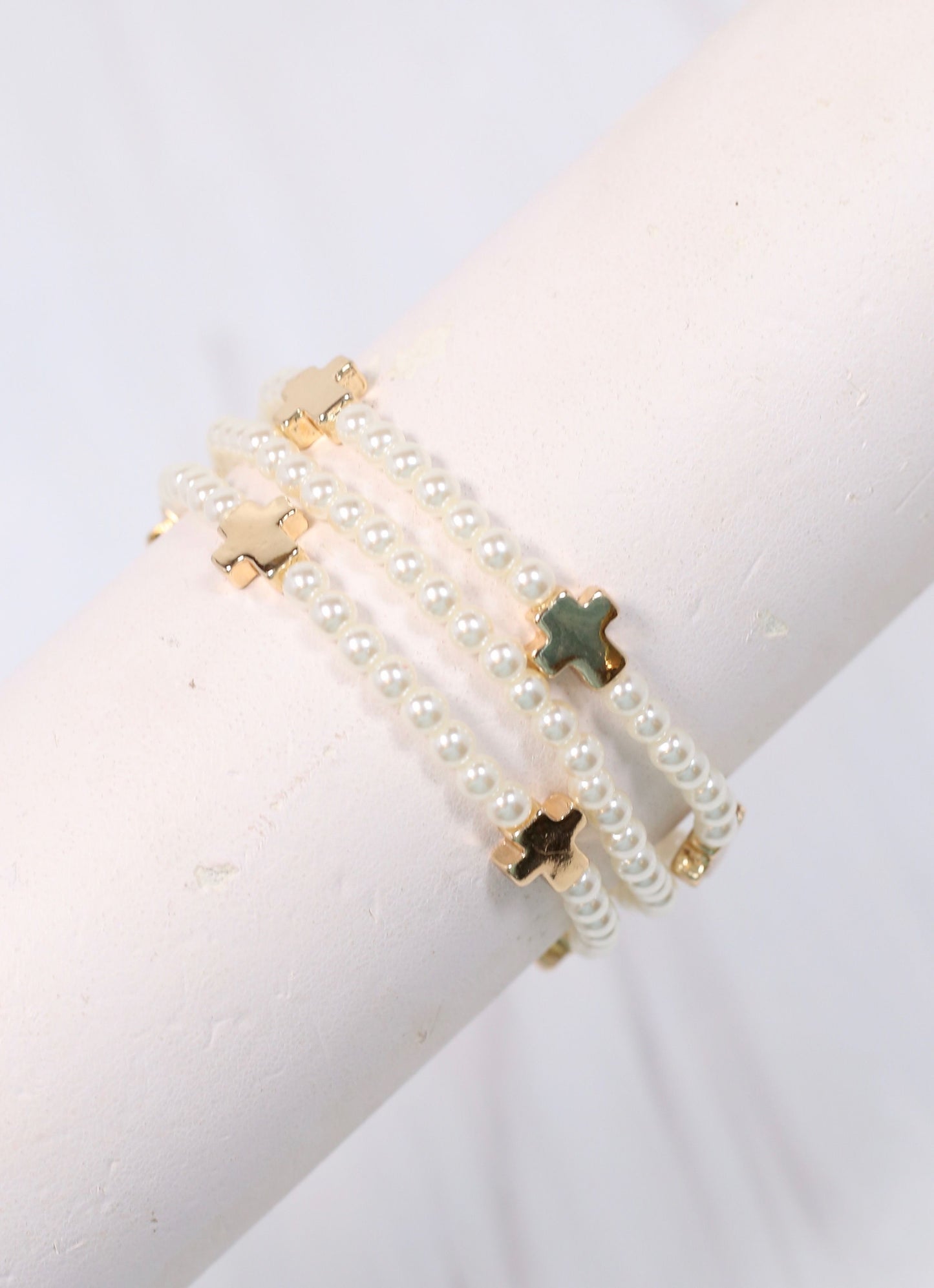 Meynell Cross Pearl Bracelet Set CREAM