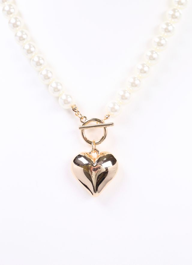 Tamera Pearl Necklace with Heart IVORY