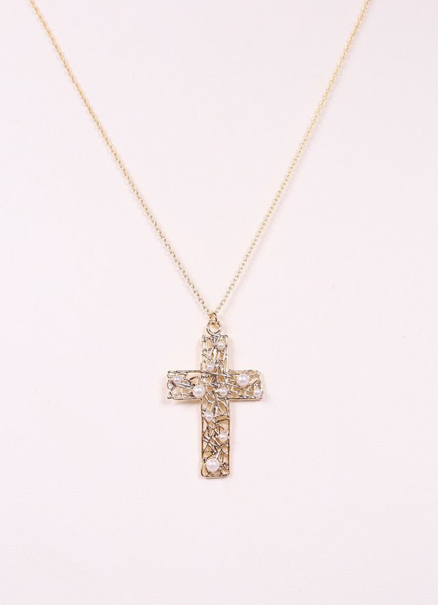 Bently Pearl Cross Necklace GOLD