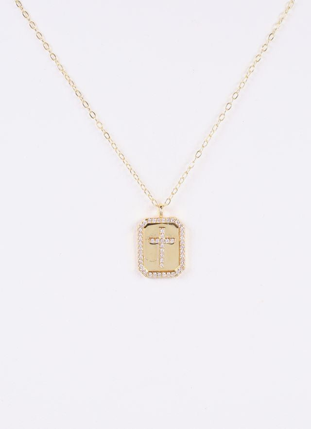 Captiva CZ Cross Plate Necklace Gold