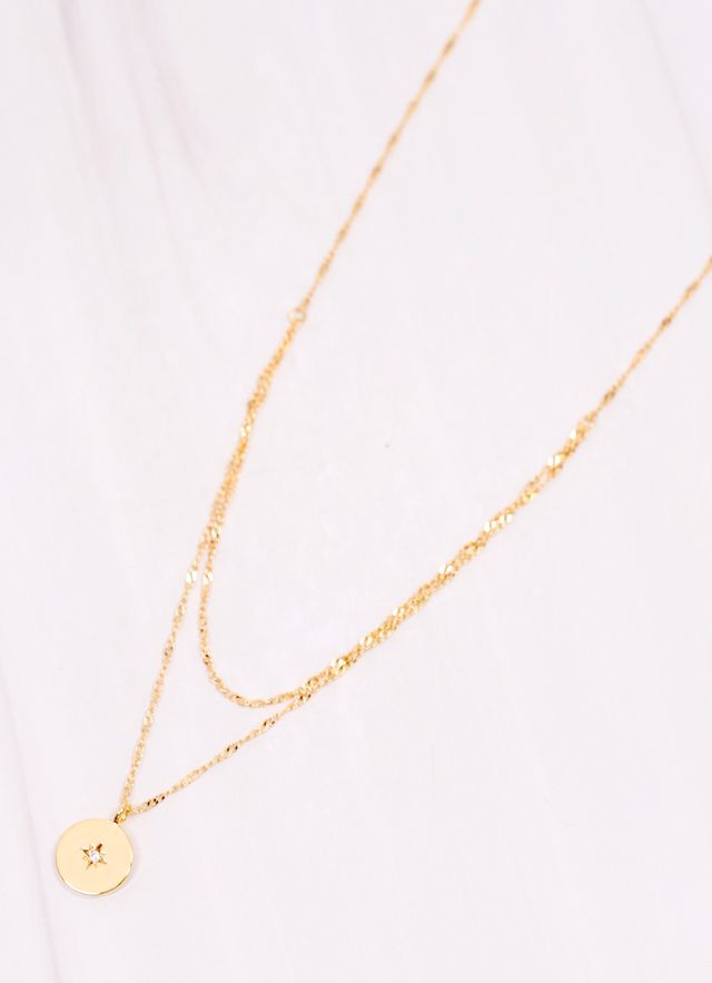 Burke Layered Necklace with Charm GOLD