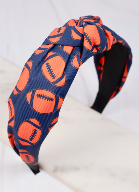 Football Time Headband Navy Orange