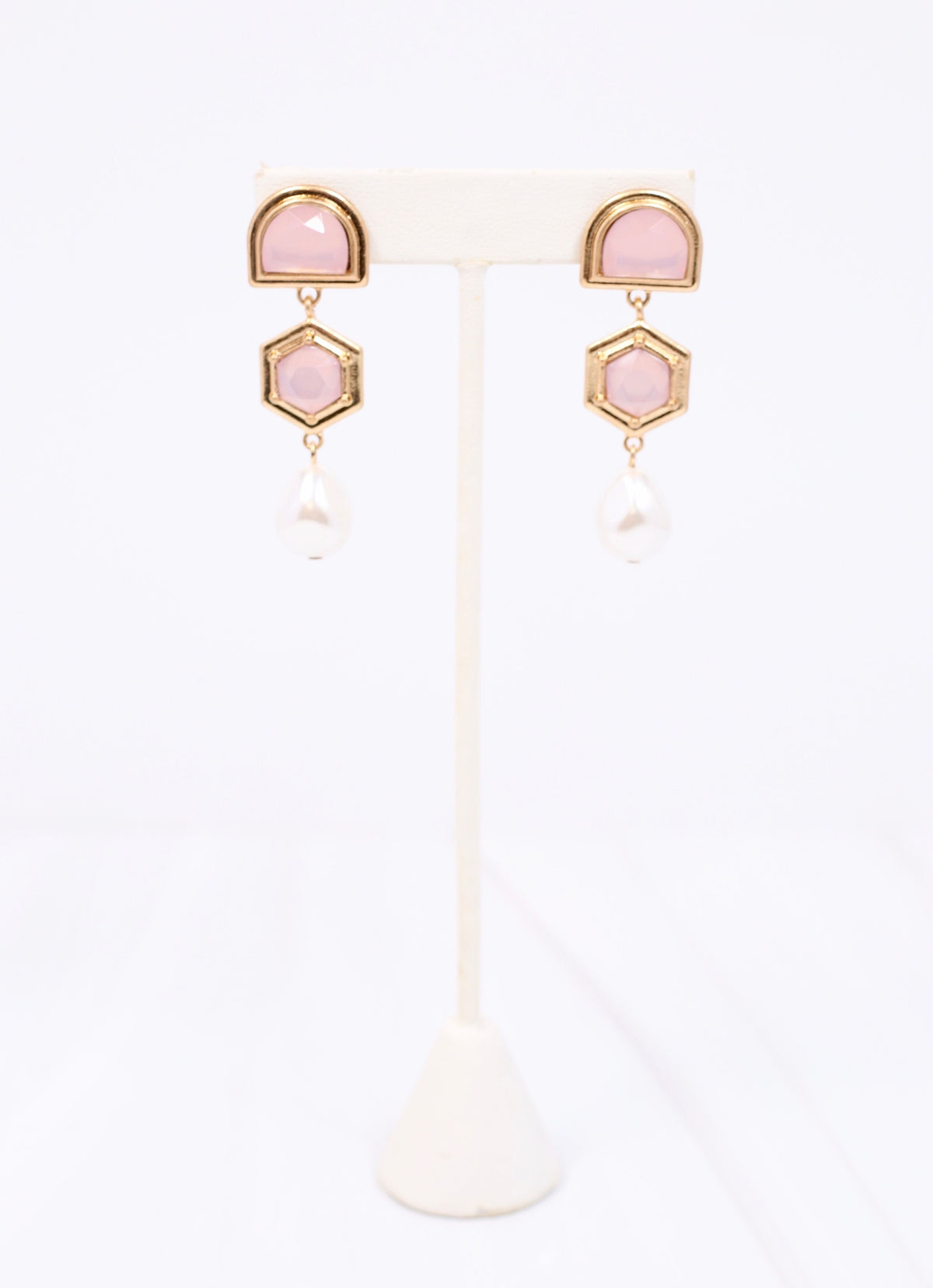 Medway Stone and Pearl Drop Earring PINK OPAL
